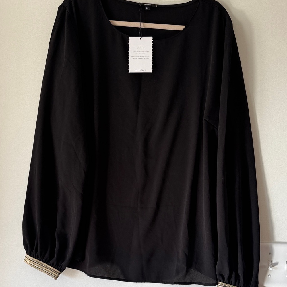 Stella & Dot Black Blouse with Gold Accents
